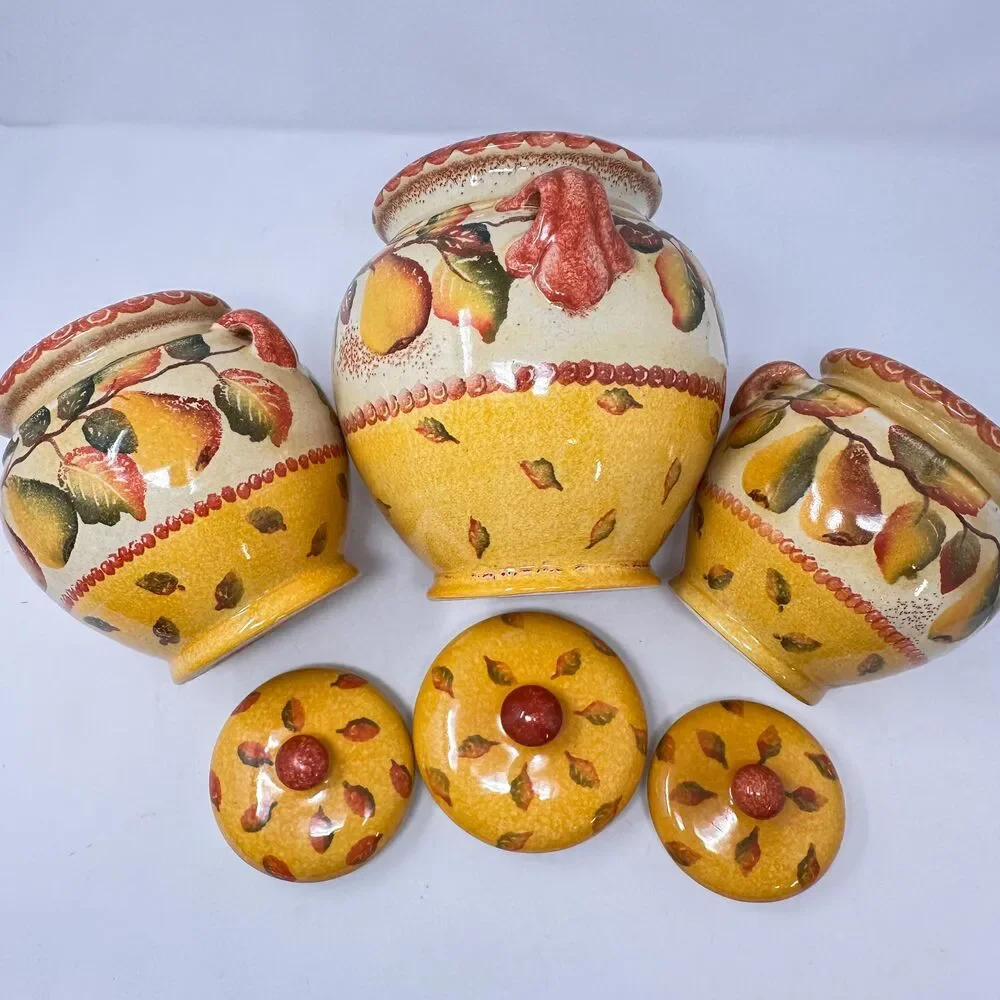 Vintage Williams Sonoma Italian Ceramic Kitchen Canisters Tuscan Pear Set of 3